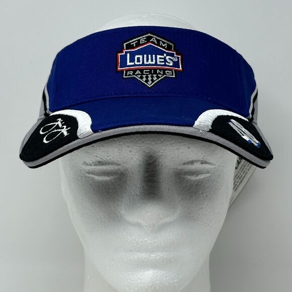 Vintage 90s NASCAR Jimmie Johnson Visor Hat Team Lowes Racing Strapback Blue - Picture 2 of 9